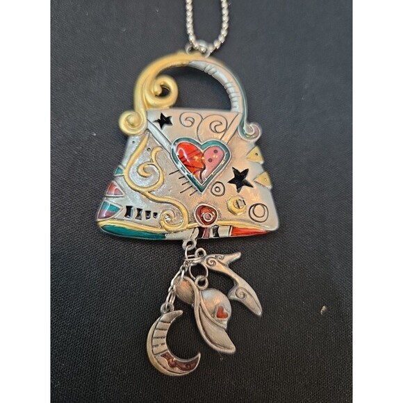 Ganz Pewter & Enamel Purse W/ Hat Moon & Shoe Charms Key Chain Ornament 7" - Picture 2 of 4